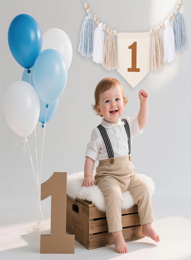 Aufee 1st Birthday High Chair Banner Decorations Boy, One Blue Boho Wood Bead Tassel Garland Chair Decor Wall Hanging Banner for Baby First Birthday Party, Baby Shower Essentials for Party Supplies - Image 5